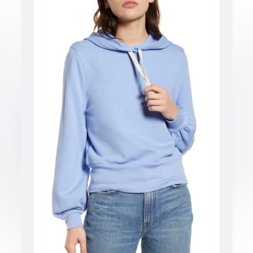 Madewell Bubble-Sleeve Hoodie Crop Sweatshirt in Rainwashed Style AI466